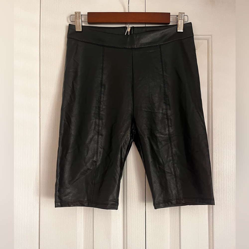 Shinestar Stretch Fake Leather Bike Shorts